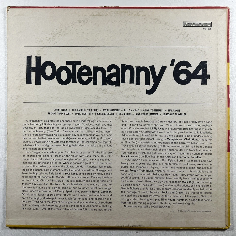 Various ‎- Hootenanny '64 LP Columbia CSP-128 Bob Dylan Johnny Cash Pete Seeger - Image 2 of 4