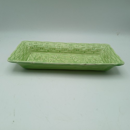 Vintage Green Ceramic Floral Basket Weave Rectangle Dish 24.5cm - Picture 2 of 8