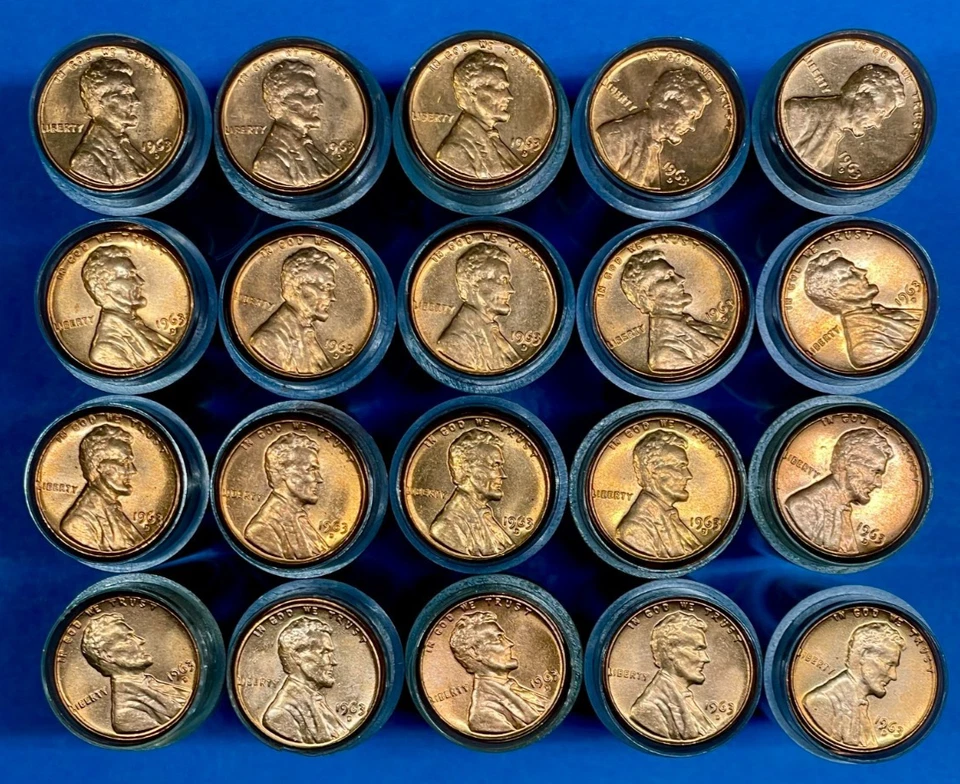 1963-D Lincoln Memorial Penny Lot of 20 BU Rolls ~ 1,000 GEM BU 1963-D Pennies - Image 3 of 4