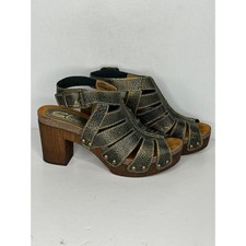 Sbicca Vintage Collection Gold Black Crackle Wood Platform Sandals Boho Sz 41