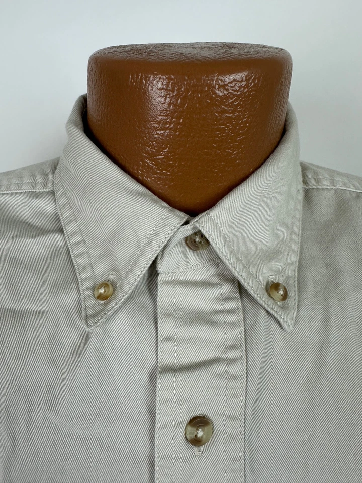 Camisa de Trabajo Vintage Años 90 Hombres Grande Abotonada Marfil Peso Medio Sarga Desteñida Gloria Foto 3 de 4