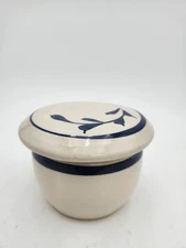 Studio Art Pottery French Butter Bell Signed Blue & Off White