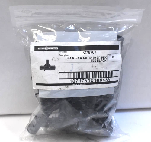 Jones Stephens C76767 EP Pex Tees Black 25 Pack 3/4" x 3/4' x 1/2" F2159 - Picture 1 of 4