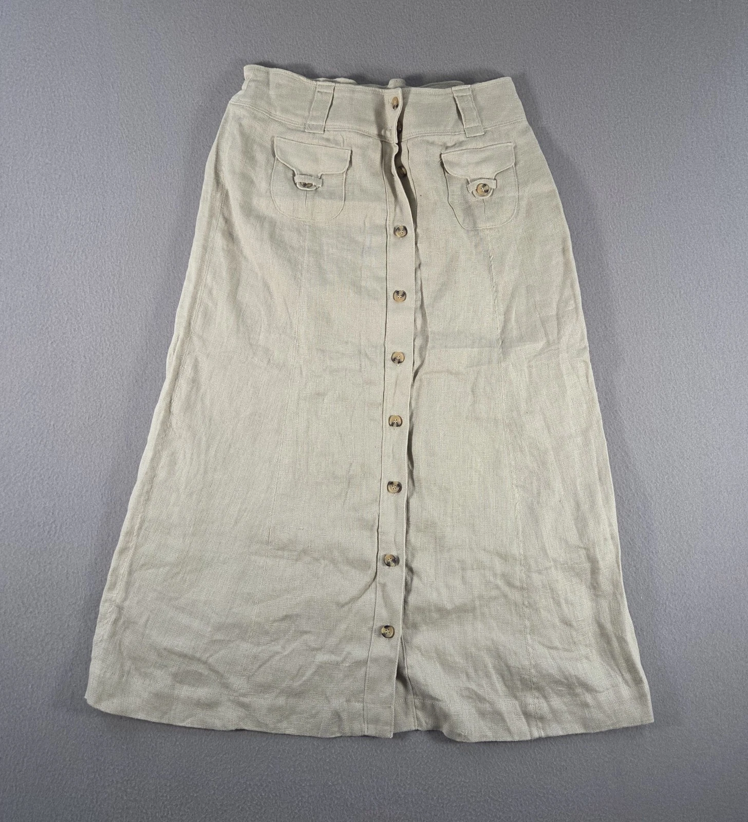Soft Surroundings Skirt Womens Medium Tall Beige Linen Maxi Button Front 32"
