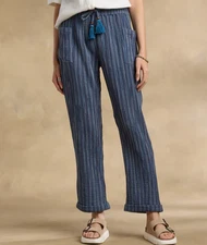 NEW Sundance Living Catalog Sz M Campari Pull On Pants Striped Cotton Blue