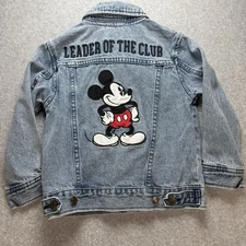 Disney Mickey Mouse Leader of the Club Denim Jacket Kids Size 4 Pockets EUC
