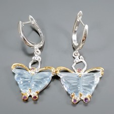 Jewellery 18 ct+ Natural Aquamarine Earrings 925 Sterling Silver /E133781