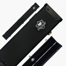 Image of PRO147 Plain Black Deluxe 2 Piece 3 SLOT Snooker Pool Cue Case with Plastic Ends
