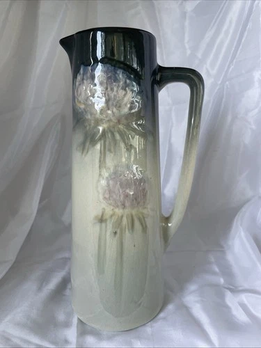 Weller Pottery ETNA Shaded Gray Pitcher or Ewer w/Raised Carnations Hand Painted