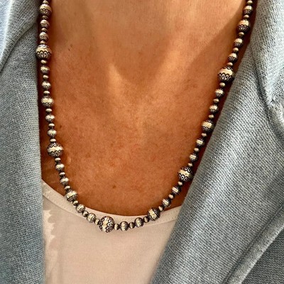 Sterling Silver Aztec Beaded Necklace: Artisan Crafted  Western Tribal Jewelry
