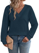 Eytino Plus Size for Women V Neck Long Sleeve Tee Shirts Loose Casual 2026 Fa...