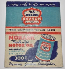 RARE Vintage Monark Triple Life Motor Oil Advertising Match Book