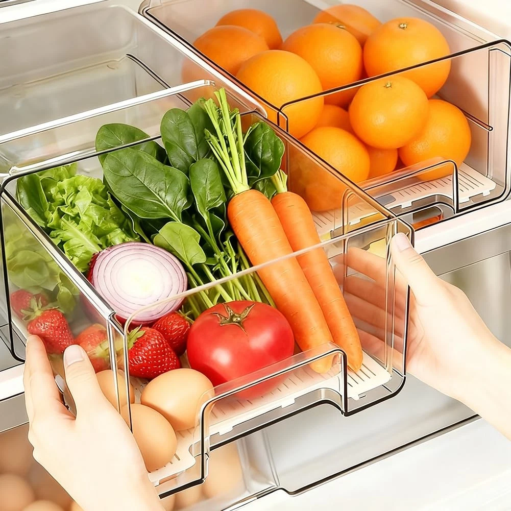 CAREDGO Ausziehbare Kühlschrank-Schublade – Verstellbar 30–44 Cm, Transparente Aufbewahrungsbox Mit Griff Für Obst, Gemüse & Mehr