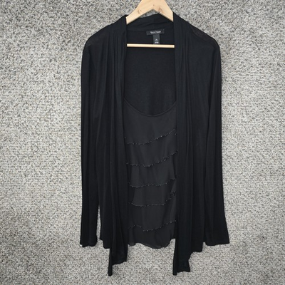 #ad #ad White House Black Market Top Womens XL Black Scoop Neck Attached Cardigan Casual $17.99