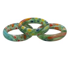 Vintage Millefiori Murano Glass Ring Band Size 8 Multicolor Flowers Blue Green