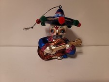 Day Of The Dead Sugar Skull Ornament Figural Blown Mercury Gls GIitter