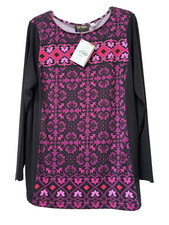 Bob Mackie Women Top L NWT Wearable Art shirt black purple pink New