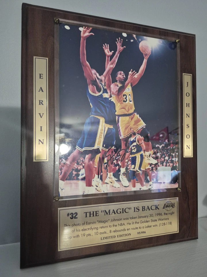 #d/996 MAGIC JOHNSON autógrafo AUTO 8 X 10 FOTO PLACA LA Lakers 1996 regreso Foto 4 de 4