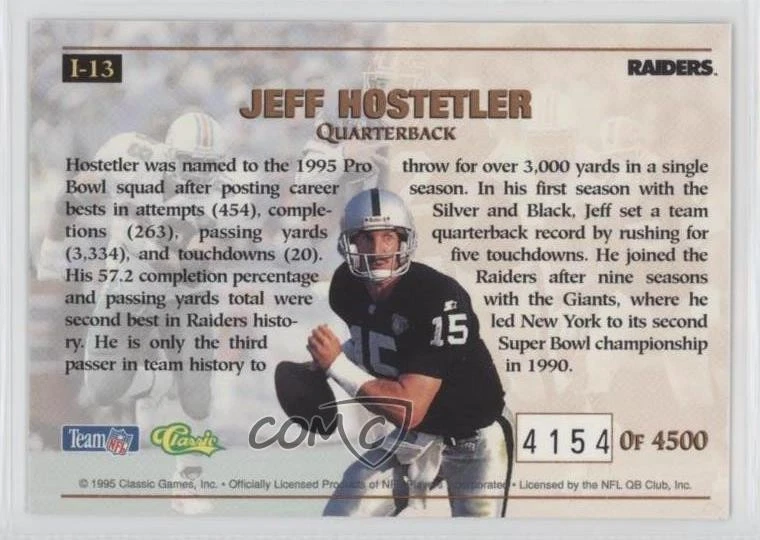 1995 Classic Pro Line Impact /4500 Jeff Hostetler #I-13 - Image 2 of 2