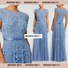 NWD Mac Duggal [ 18 ] 14521 Floral Embellished Short Sleeve Mesh Gown Blue S1973