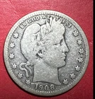 1908D US Barber SILVER Quarter "Denver" Mint! VG+! Old US Coin!