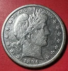 1894S US Barber SILVER Half Dollar "San Francisco" Mint! "LIBERTY" Shows FINE Dt