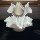 Vintage Fenton White Silver Crest Hobnail Milk Glass Epergne 3 Horns  ***Read