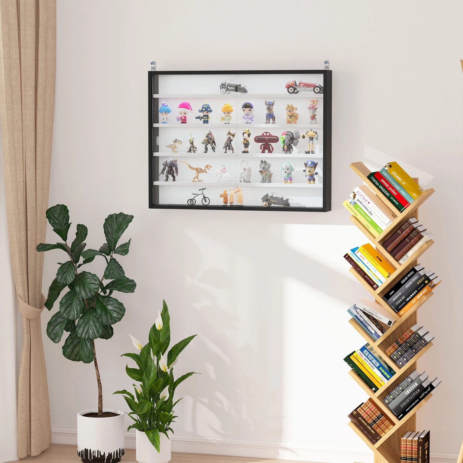 5-Tier Wall Display Shelf Cabinet w/ Adjustable Shelves Glass Doors Black/White
Opens in a new windo