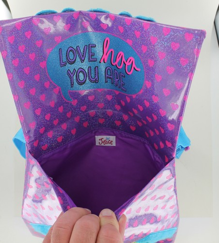Justice Cross Body Messenger Bag - Purple w/ Blue Fur Owl & Pink Hearts - Rare - Picture 7 of 7