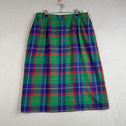 Vintage Avoca Skirt Women Size XL Madras Green Plaid Irish Wool A Line Pockets