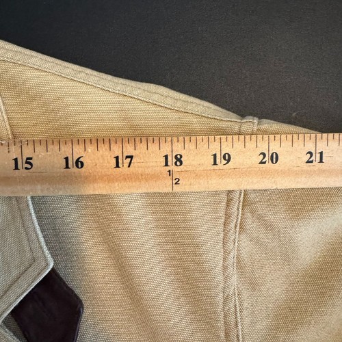 Vintage 90s Men's Khaki Canvas Chore Coat w/ Brown Elbow Patches, Size Large - Picture 7 of 9