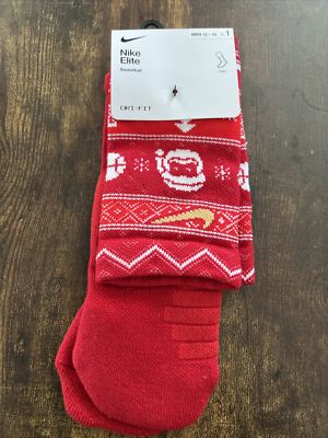 Nike ELITE Crew Basketball Socks CHRISTMAS Red/White EX LARGE (Men 12-15) 