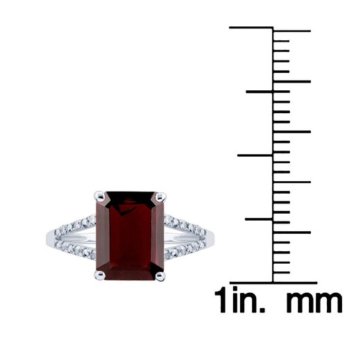 Bague En Or Blanc Vintage 10K Avec Émeraude Taillée En Grenat Et Diamant - Picture 3 of 4