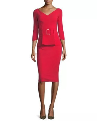 nwt Chiara Boni La Petite Robe Viorika Belted Dress in Passion Red 4/40 $695