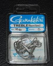 5 Pack Gamakatsu 47012 Round Bend Nickel Tin Treble Hooks - Size 2/0 Super Sharp