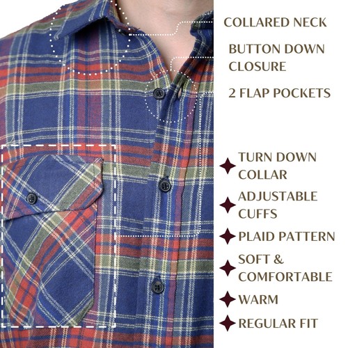 Mens Plaid Flannel Long Sleeve Check Work Shirt Lumberjack Brushed Shirt M - 6XL - Picture 3 of 59