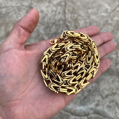 Mens Stainless Steel Byzantine Link Chain Gold Plated Necklace 24