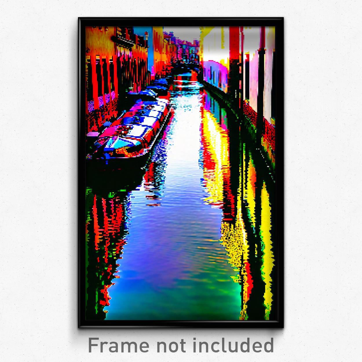 8-Bit Psychedelic Pixel Art Poster - Glossy Canal Trippy Gamer Print