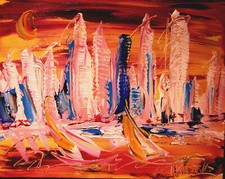 MANHATTAN Modern Abstract BLUE CITY Original Oil Painting ddqwd