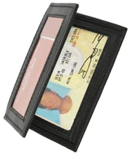 Black Leather Men's Bifold Wallet ID Credit Card Holder Front Pocket