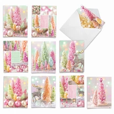 10 Assorted Merry Christmas Note Cards Pack - Pastel Noel