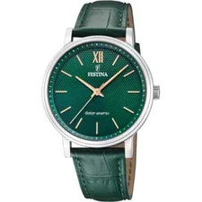 Festina Solar Energy F206605 Mens Green Leather Strap Analog Dial Wristwatch