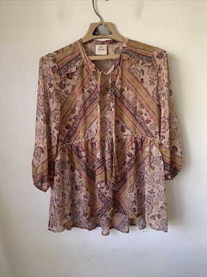 KNOX ROSE Womens Shirt Small Boho Country Western Festival Peasant Sheer Fall