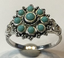 THAI CW STERLING SILVER TURQUOISE STONES CLUSTER RING SIZE 8.75