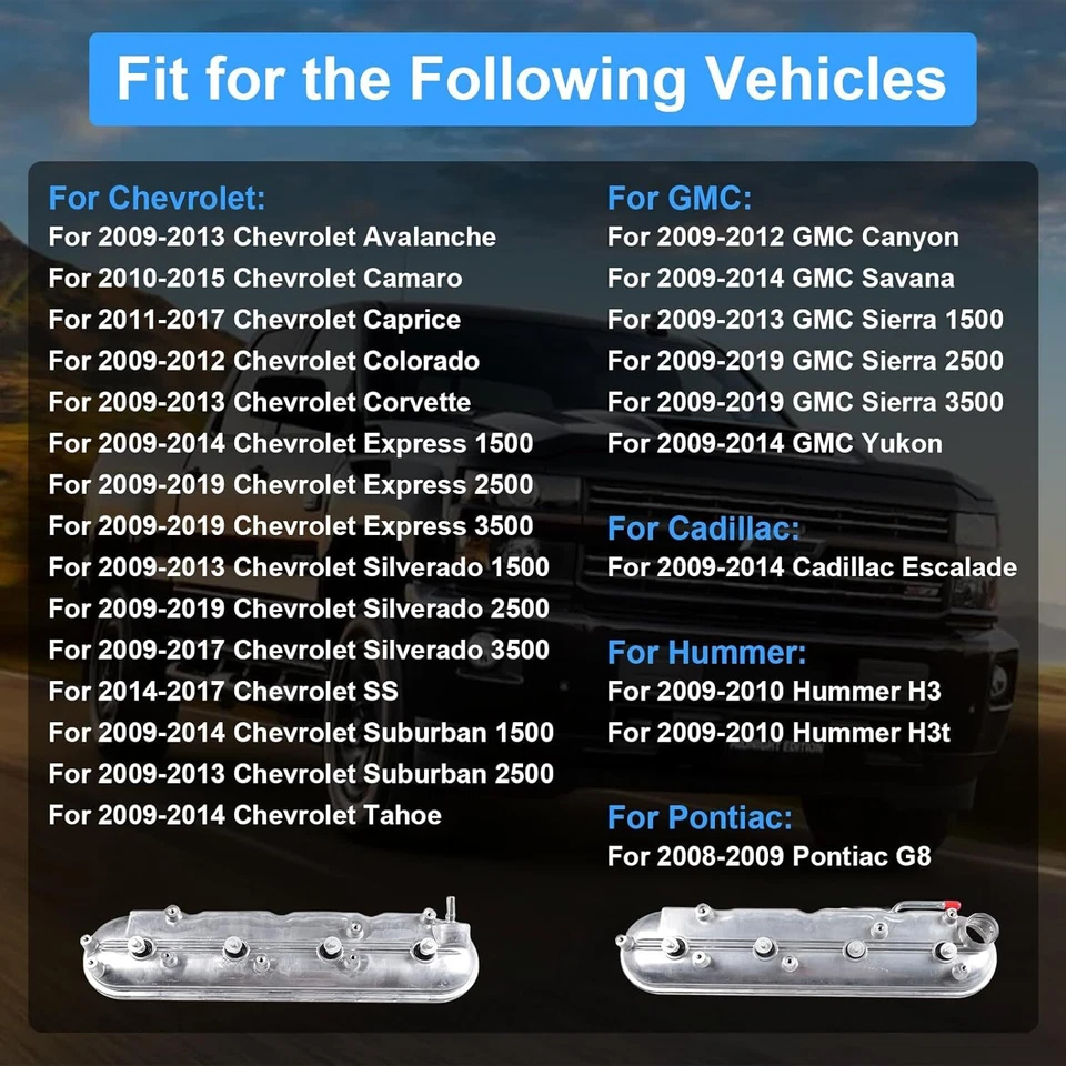 Valve Cover w/Gaskets & Bolts for 2009+ 4.8 5.3 6.0 6.2 Chevy Sierra GM Cadillac - Image 2 of 4