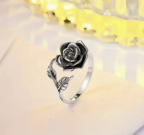 J.Jill Rose Flower Ring 7 6 Leaf Size Silver Blooming Rose Floral Open Boho Y2K - Picture 5 of 10