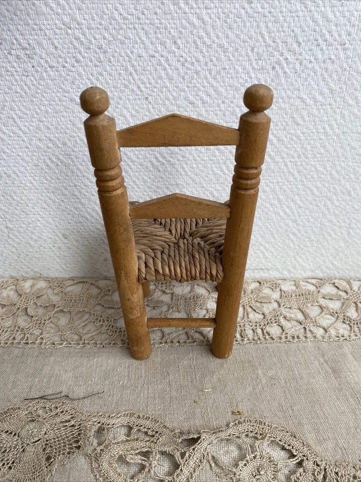 Ancienne Petite Chaise Paille Miniature Poupée Deco Vintage  - Photo 3/4