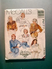MCCALL'S Pattern P417   , SIZE  12   UNCUT 1990 fashion basics COWBOY SHIRTS