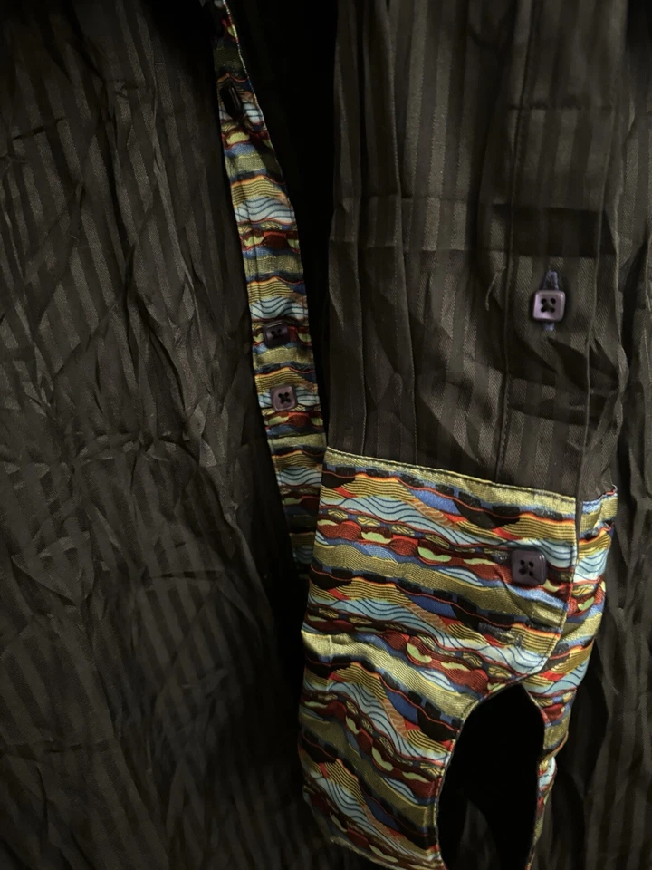 Camisa de Vestir Coogi Clásica Manga Larga Negra Abotonada Grande 16 32/33 Puño Estampado Foto 3 de 4