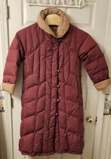 Bromleish Laurendale Down Puffer Vtg Women's Long Coat Sz 12 Burgundy Tan READ